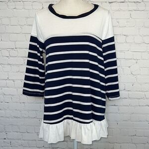 Umgee Striped Blouse w/ Ruffle Hem